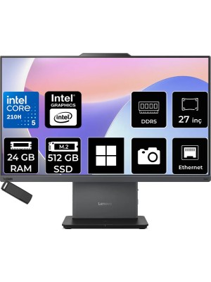 Lenovo Thinkcentre Neo 50A Gen 5 Intel Core 5 210H 24GB Ram 512GB SSD 27" Fhd 99% Srgb 300NITS WIN11 Home 12SA0026TRP362 Luna Grey All In One Bilgisayar + Per4 USB Bellek