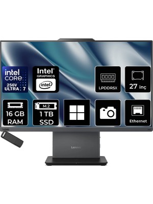 Lenovo Thinkcentre Neo 50A Gen 6 Intel Core Ultra 7 256V 16GB Ram 1tb SSD 27" Fhd WIN11 Home 13QFA001TRP308 Luna Grey All In One Bilgisayar + Per4 USB Bellek