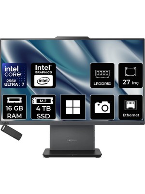 Lenovo Thinkcentre Neo 50A Gen 6 Intel Core Ultra 7 256V 16GB Ram 4tb SSD 27" Fhd WIN11 Home 13QFA001TRP310 Luna Grey All In One Bilgisayar + Per4 USB Bellek