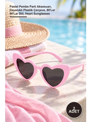 Yenilig 2 Adet Retro Kalp Gözlük – Pastel Pembe Parti Aksesuarı, Dayanıklı Plastik Çerçeve, 80'ler 90'lar Stil, Heart Sunglasses