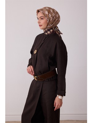 Belli Bej Geometrik Desen %100 Twill Ipek Eşarp 4421-03