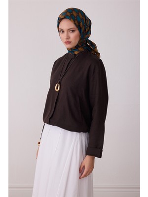 Belli Petrol Geometrik Desen %100 Twill Ipek Eşarp 4408-52