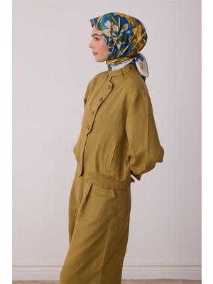 Belli Mavi Çiçek Deseni %100 Twill Ipek Eşarp 4416-50