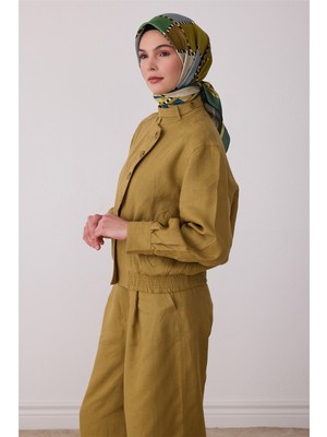 Belli Yeşil Geometrik Desen %100 Twill Ipek Eşarp 4419-80