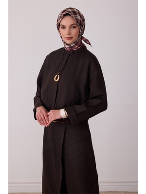 Belli Kahverengi Geometrik Desen %100 Twill İpek Eşarp 4421-54