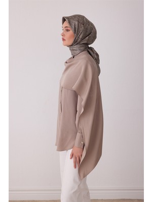 Belli Bej Etnik Desen %100 Twill Ipek Eşarp 4404-81