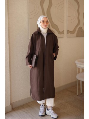 İmaj Butik Kahverengi Yanları Çıtçıtlı Fermuarlı Trençkot