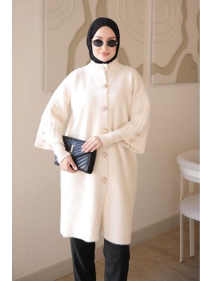 İmaj Butik Krem Çift Kol Fitilli Angora Yumoş Hırka