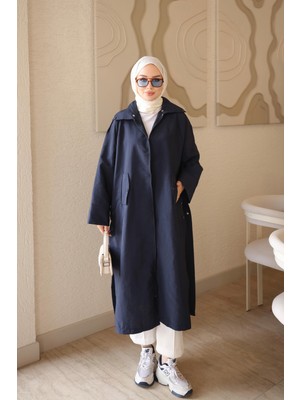 İmaj Butik Lacivert Yanları Çıtçıtlı Fermuarlı Trençkot