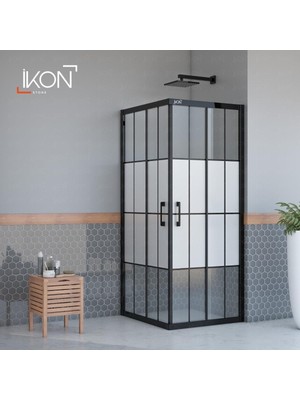 ikon Enzo Kare | Mat Siyah Karolaj Orta Buzlu Duş Kabini H:190