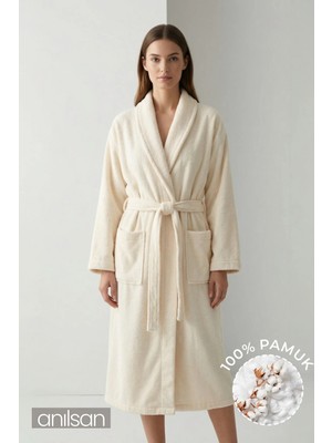 Anılsan Şalyaka Bornoz Beyaz %100 Pamuk Unisex Spa Için Ideal Kadın/Erkek