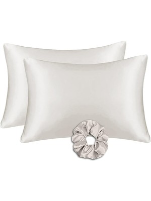 Ipek Saten Yastık Kılıfı 2'li Set 50X70CM Saten Tokalı Krem, MONOHOME41748