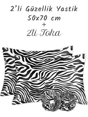Ipek Saten Yastık Kılıfı 2'li Set 50X70CM Saten Tokalı Zebra Desen, MONOHOME841755