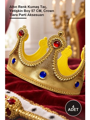 Yenilig 4 Adet Kral Tacı – Altın Renk Kumaş Taç, Yetişkin Boy 57 Cm, Crown Tiara Parti Aksesuarı