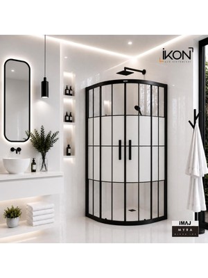 ikon Enzo Oval | Mat Siyah Karolaj Orta Buzlu Duş Kabini H:190