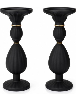 Siyah Cam Mumluk Seti, Dekoratif Tasarım, Alt Çap 11CM Üst Çap 10CM Yükseklik 30CM, 2'li Paket
