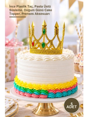 Yenilig 5 Adet Altın Renk Pasta Tacı – Ince Plastik Taç, Pasta Üstü Süsleme, Doğum Günü Cake Topper, Prenses Aksesuarı
