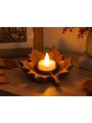 Akçaağaç Yaprağı / Maple Leaf Dekoratif Kahverengi Tealight Mumluk