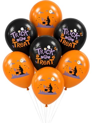 Patladı Gitti Halloween Cadılar Bayramı Baskılı 10’lu Lateks Balon Seti – Siyah Turuncu Trick Or Treat Parti Balonları