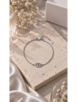 Yeline Aksesuar Silver Taşlı Çelik Bileklik