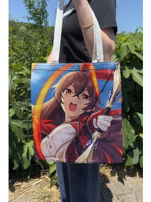 Zipzap Amber Genshin Impact V2 Çift Taraflı Kanvas Baskı Bez Çanta Anime Çantası