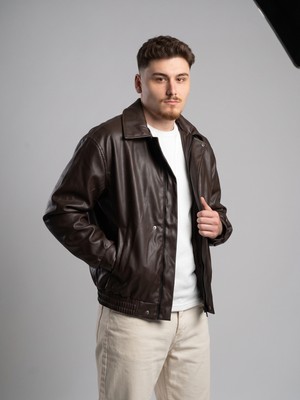 Felvino Erkek Oversize Deri Mont Gömlek Yaka Bomber Ceket