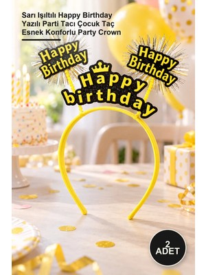 Yenilig 2 Adet Doğum Günü Kutlama Tacı – Sarı Işıltılı Happy Birthday Yazılı Parti Tacı Çocuk Taç Esnek Konforlu Party Crown
