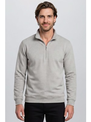 Relaxia Erkek Sweatshirt Yakası Fermuarlı Gri Melanj