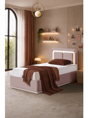 Setay Demonte Baza Seti, Nox Ledli Tek Kişilik Baza Başlık Seti - Ikili Set, Pembe - 100X200 cm