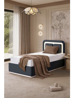 Setay Demonte Baza Seti, Nox Ledli Tek Kişilik Baza Başlık Seti - Ikili Set, Antrasit -100X200 cm