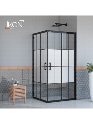 ikon Enzo Dikdörtgen | Mat Siyah Karolaj Orta Buzlu Duş Kabini H:190