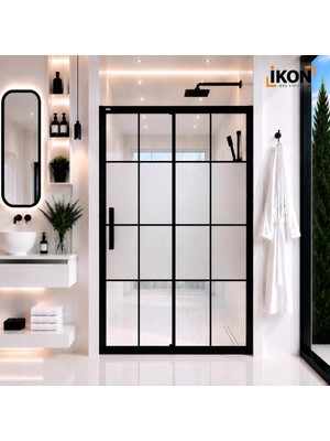 ikon Enzo 1 Sabit 1 Sürgü | Mat Siyah Karolaj Orta Buzlu Duş Kabini H:190