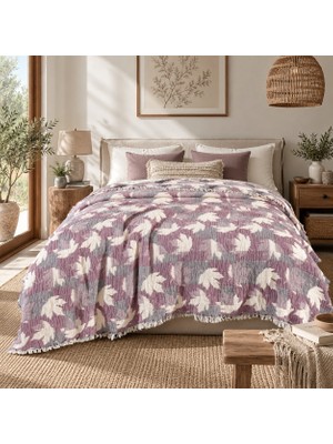 HB&Victory 6 Katlı Jakarlı Müslin Yorgan Yatak Örtüsü Gül Kurusu Çift Taraflı Çift Kişilik 220X240 cm