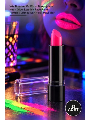 Yenilig 12 Adet Karanlıkta Parlayan Uv Neon Ruj – Yüz Boyama ve Vücut Makyajı Için Neon Glow Lipstick Face Paint Pembe Turuncu Sarı Yeşil Mavi Mor
