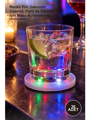 Yenilig 36 Adet LED Bardak Altlığı – Renkli Pilli Dekoratif Coaster, Parti ve Etkinlik Için Masa Aydınlatması
