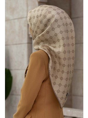 Vissona Twill Ipek Eşarp Bej Monogram Desen