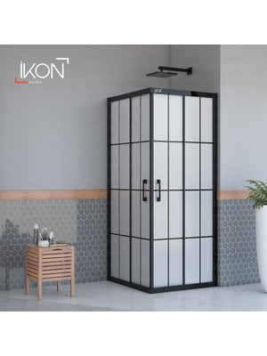 ikon Enzo Kare | Mat Siyah Karolaj Tam Buzlu Duş Kabini H:190