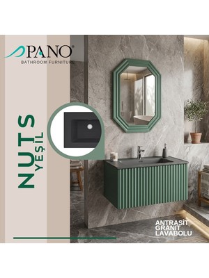 Pano Nuts 80 cm Yeşil Banyo Dolabı Antrasit Granit Lavabolu