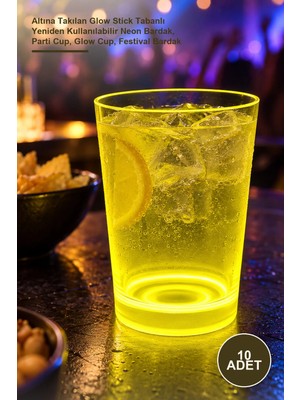Yenilig 10 Adet Sarı Işıklı Parti Bardağı – Altına Takılan Glow Stick Tabanlı Yeniden Kullanılabilir Neon Bardak, Parti Cup, Glow Cup, Festival Bardak
