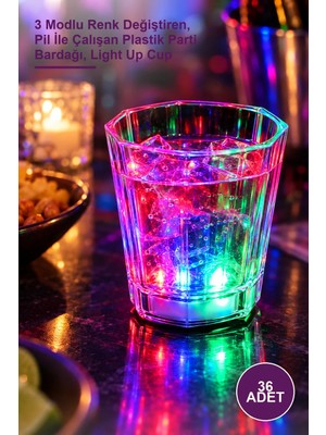 Yenilig 36 Adet LED Işıklı Eğlence Bardağı – 3 Modlu Renk Değiştiren, Pil Ile Çalışan Plastik Parti Bardağı, Light Up Cup