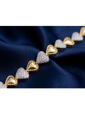 Zarene Silver Xuping Taşlı Kalpli Bileklik 14K Gold