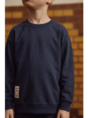 Cigit Etiket Detaylı İnce Mevsimlik Sweatshirt 2-10 Yaş Lacivert