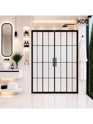 ikon Enzo 2 Sabit 2 Sürgü | Mat Siyah Karolaj Tam Buzlu Duş Kabini H:190