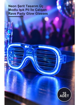 Yenilig 10 Adet Mavi LED Işıklı Parti Gözlüğü – Neon Şerit Tasarım Üç Modlu Işık Pil Ile Çalışan Rave Party Glow Glasses
