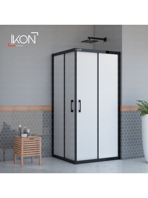 ikon Enzo Dikdörtgen | Mat Siyah Buzlu 04 Duş Kabini H:190