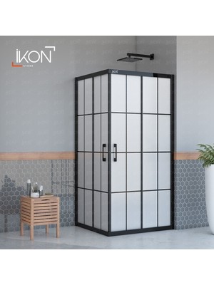 ikon Enzo Dikdörtgen | Mat Siyah Karolaj Tam Buzlu Duş Kabini H:190