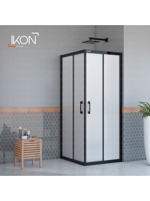 ikon Enzo Kare | Mat Siyah Buzlu 04 Duş Kabini H:190