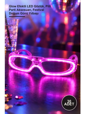 Yenilig 30 Adet LED Işıklı Glow Parti Gözlüğü – Glow Efektli LED Gözlük, Pilli Parti Aksesuarı, Festival Doğum Günü Yılbaşı