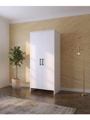 Serçe Design 2 Kapaklı 6 Raflı Beyaz Boy Dolap - Gardırop - Çok Amaçlı Dolap 182cmX80cmX40cm