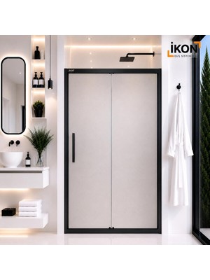 ikon Enzo 1 Sabit 1 Sürgü | Mat Siyah Buzlu 04 Duş Kabini H:190